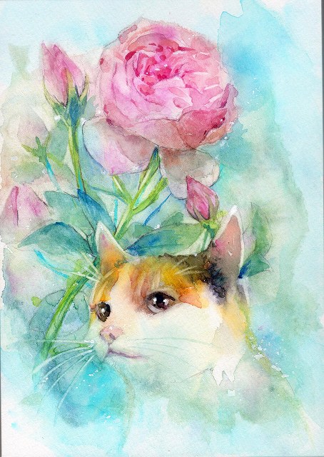 講師作品「バラより猫」をご紹介します！ | 京都 二条城前 水彩画教室