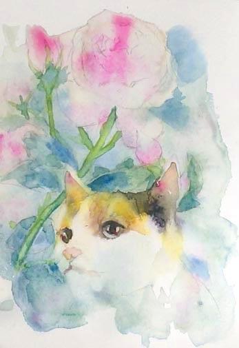 講師作品「バラより猫」をご紹介します！ | 京都 二条城前 水彩画教室